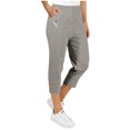 thumbnail image 2 of Tnhcen Women's Solid Color Stretch Straight Leg Capri Pants Elastic Waist Zipper Pocket Workwear Cargo Pants Matte Finish Casual Length Trousers S-2XL, 2 of 9