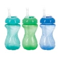 thumbnail image 1 of NUBY Paquete de 3 vasos para sorber para niños pequeños con pajita flexible sin derrames, vasos para niños pequeños a prueba de derrames con agarre fácil y firme, verde, azul, aguamarina, 1 of 5
