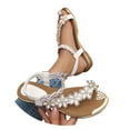 thumbnail image 3 of Sandales pour Femmes à la Mode Sandales Plates Sandales en Raphia Sandales de Plage Florales Boho Sandales à Bride pour Femmes Sandales à Enfiler Style Décontracté Semelle Orthopédique Compensée pour Femmes, 3 of 9