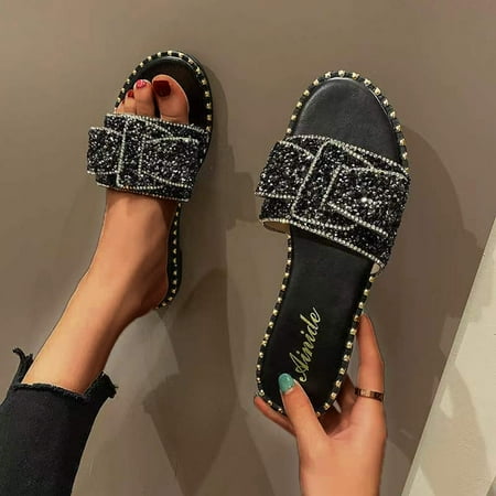 

〖Yilirongyumm〗 Black 38 Slippers For Women Casual Diamond Summer Breathable Outdoor Color Slippers Shoes Women s Slipper