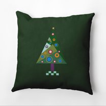 16" x 16" Simply Daisy Crazy Christmas Polyester Accent Pillow, Dark Green (1 Count)
