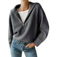 thumbnail image 1 of Suéter Informal Holgado de Punto Acanalado con Cuello en V y Larga para Mujer, con Cremallera de un Cuarto, para Invierno y Otoño Gris L, 1 of 9