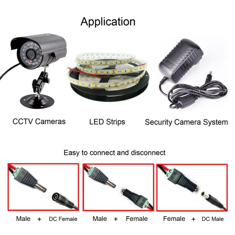 10X 12V Male Female 2.1x5.5mm DC Power Plug Jack Adapter Connector for CCTVBHS