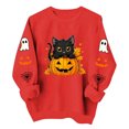 thumbnail image 3 of QATAINLAV Halloween Sweatshirts for Women Ghost Pumpkin Print Crewneck Tops Fall Long Sleeve Loose Fit Pullover Red S, 3 of 8