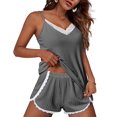 thumbnail image 1 of Conjunto de pijama Ekouaer, lencería suave, ropa de dormir, cuello en V, encaje, gris oscuro, 1 of 6