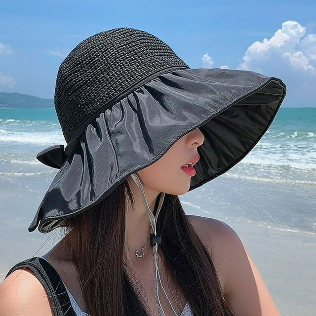 Chapeau de Soleil Chapeau de Soleil pour Femmes Upf 50+ Chapeau de Protection Uv Revêtement Noir Chapeau de Paille Chapeau d'Extérieur Chapeaux pour Femmes Polyester Beige