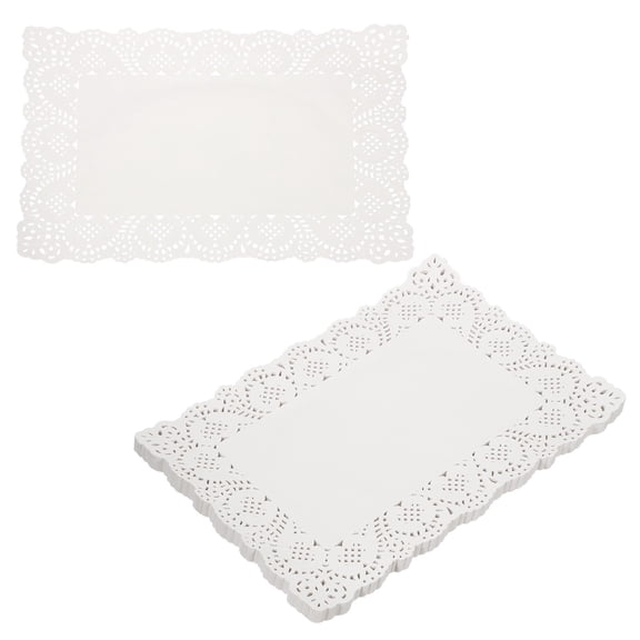 Uxcell 100pcs Lace Paper Doilies 9.8 x 11.8 Inch White Rectangle Disposable Decorative Paper Placemats Hollow Flower Absorbing Papers for Cakes Desserts Food Decoration Wedding Birthday