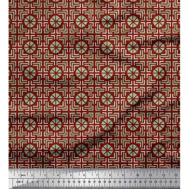Soimoi Red Rayon Fabric Arrow & Triangle Geometric Print Fabric by Yard 56 Inch Wide