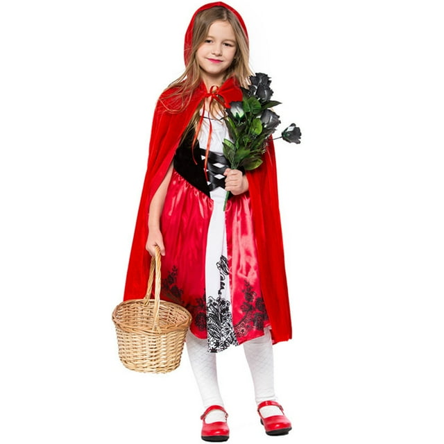 HAWEE Robe de Petit Chaperon Rouge pour Femmes et Filles, Costumes de Cosplay de Noël avec Cape, Costume pour Adulte et Tenue de Robe de Conte de Fées pour Enfants