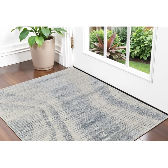 HomeRoots 566643 2 x 3 ft. Abstract Hand Knotted Worn Faded Rectangle Area Rug, Ivory, Gray & Blue