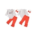 thumbnail image 2 of Baby Toddler Girl Halloween Outfit, 0 3 6 12 Months Ghost Letter Print Long Sleeve Romper Elastic Waist Ruffle Pants Bow Headband 3 Piece Clothing Set, 2 of 9