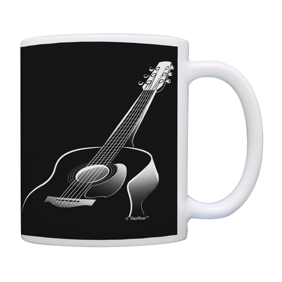 ThisWear Music Lovers Gifts 3D Acoustic Guitar Mug Music Teacher Mug Music Themed Gift for Women Music Related Gifts Rock Gifts for Men 11 ounce Coffee Mug Black & White
