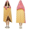 thumbnail image 3 of Ice Cream And Waffle Pattern Hooded Blanket Soft Arctic Velvet Blanket Hoodie Wearable Blankets All Season Blankets for Bed, 3 of 6