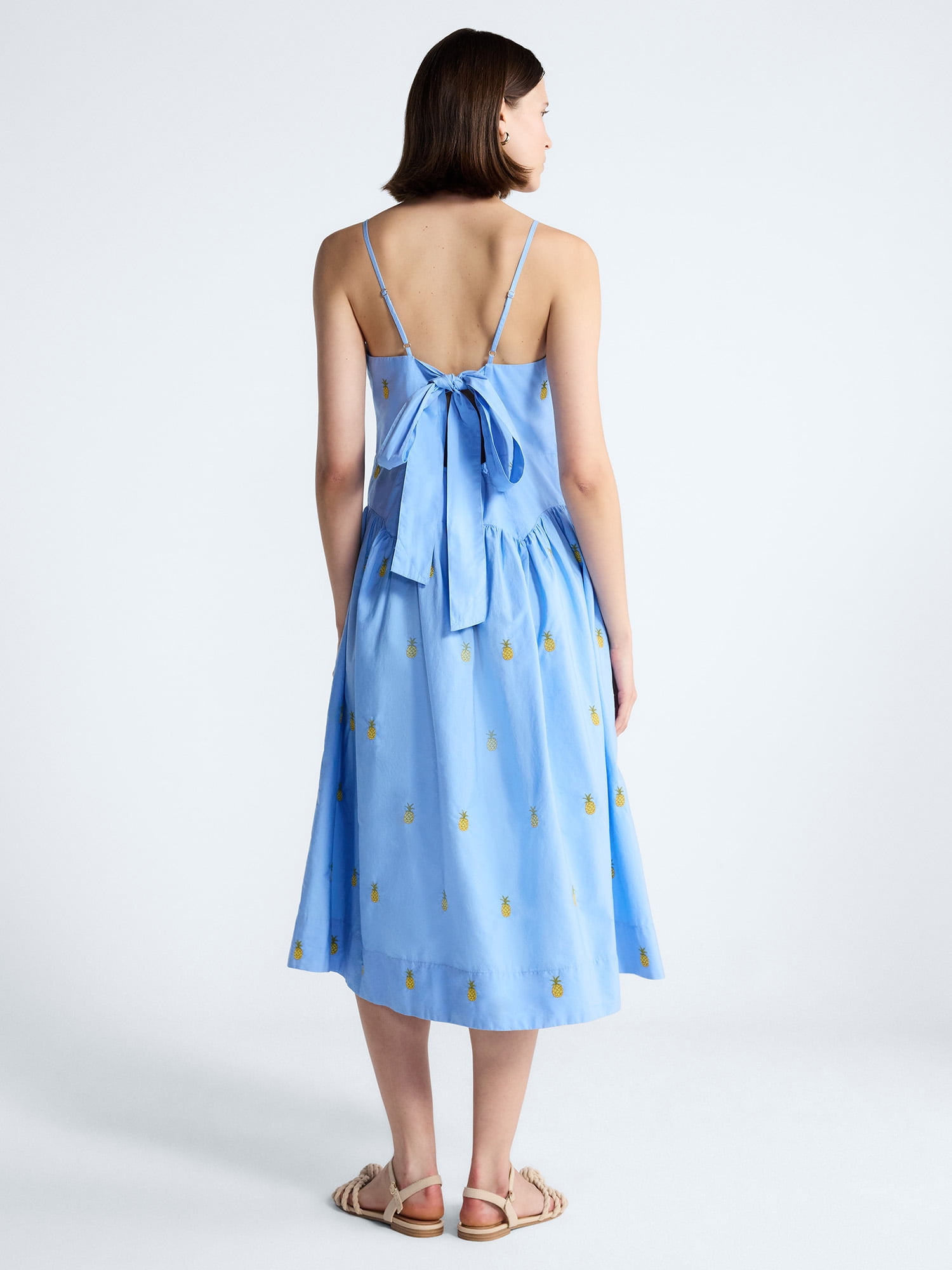 Free Assembly Women's and Women’s Plus Tie Back Cotton Midi Dress with Drop Waist, Sizes XS-4X