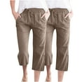 thumbnail image 1 of Timegard 2pc Capri Pants for Women Cotton Linen Elastic Waist Loose Lounge Crop Pants Pockets Solid Color, 1 of 6