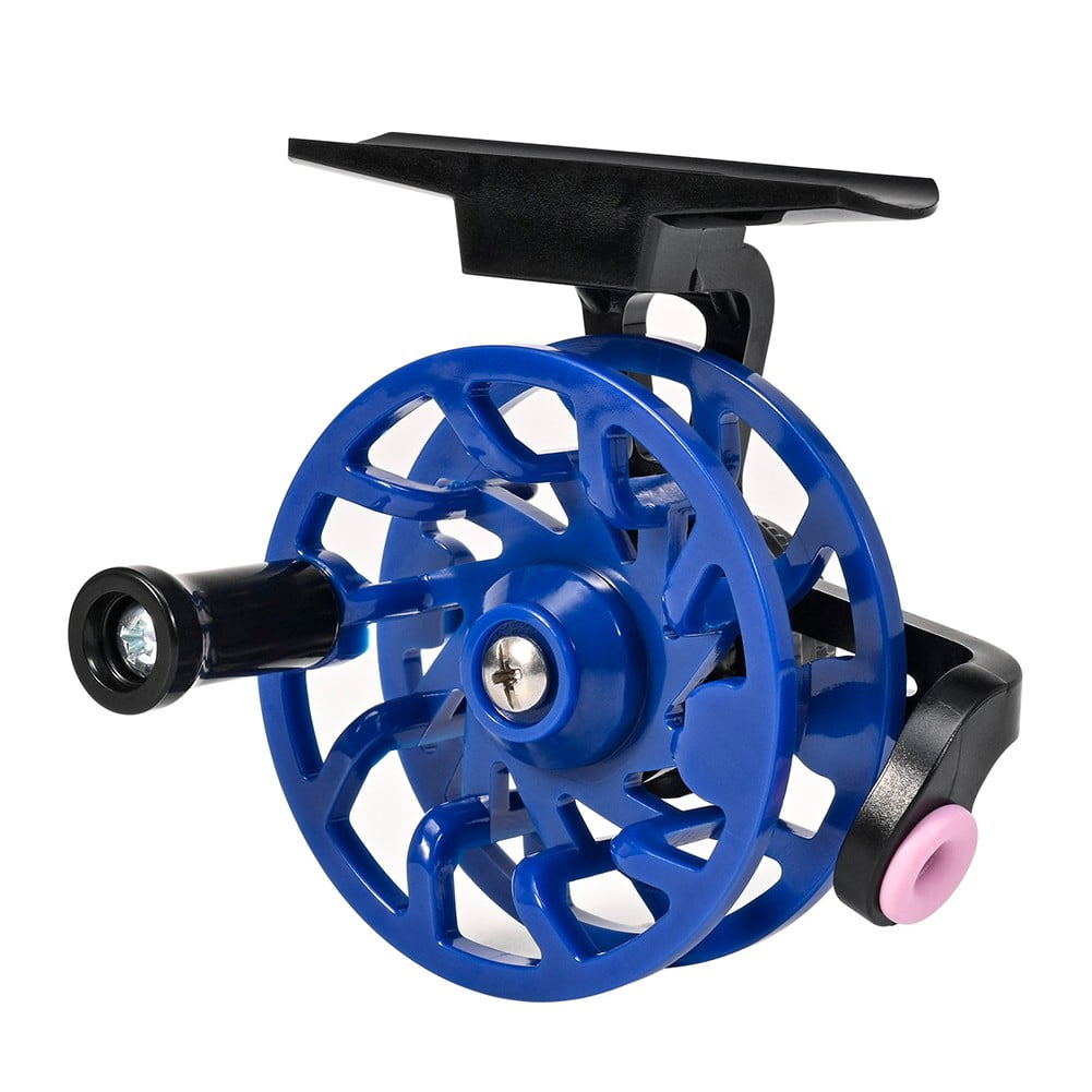 Fly Wheel Ice Fishing Reel With Bite Alarm All-Metal Brass Spindle For Trout Pike Smooth Drag Adjustment PC Body Black(blue)