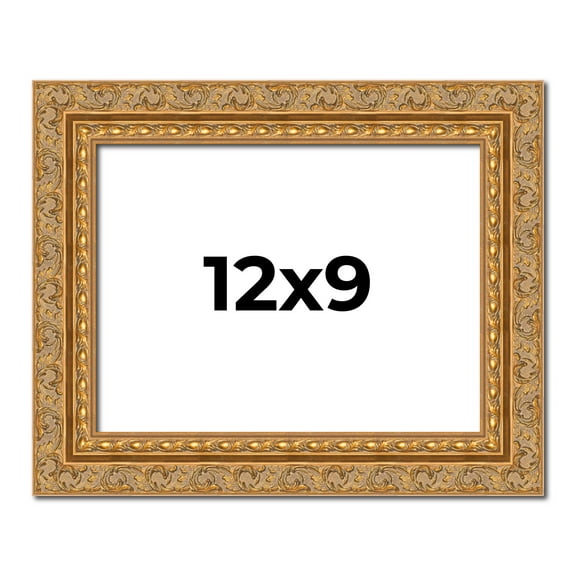 12x9 Frame Gold Ornate Solid Wood Picture Frame | 2 Inch Moulding Width | Firman Traditional Photo