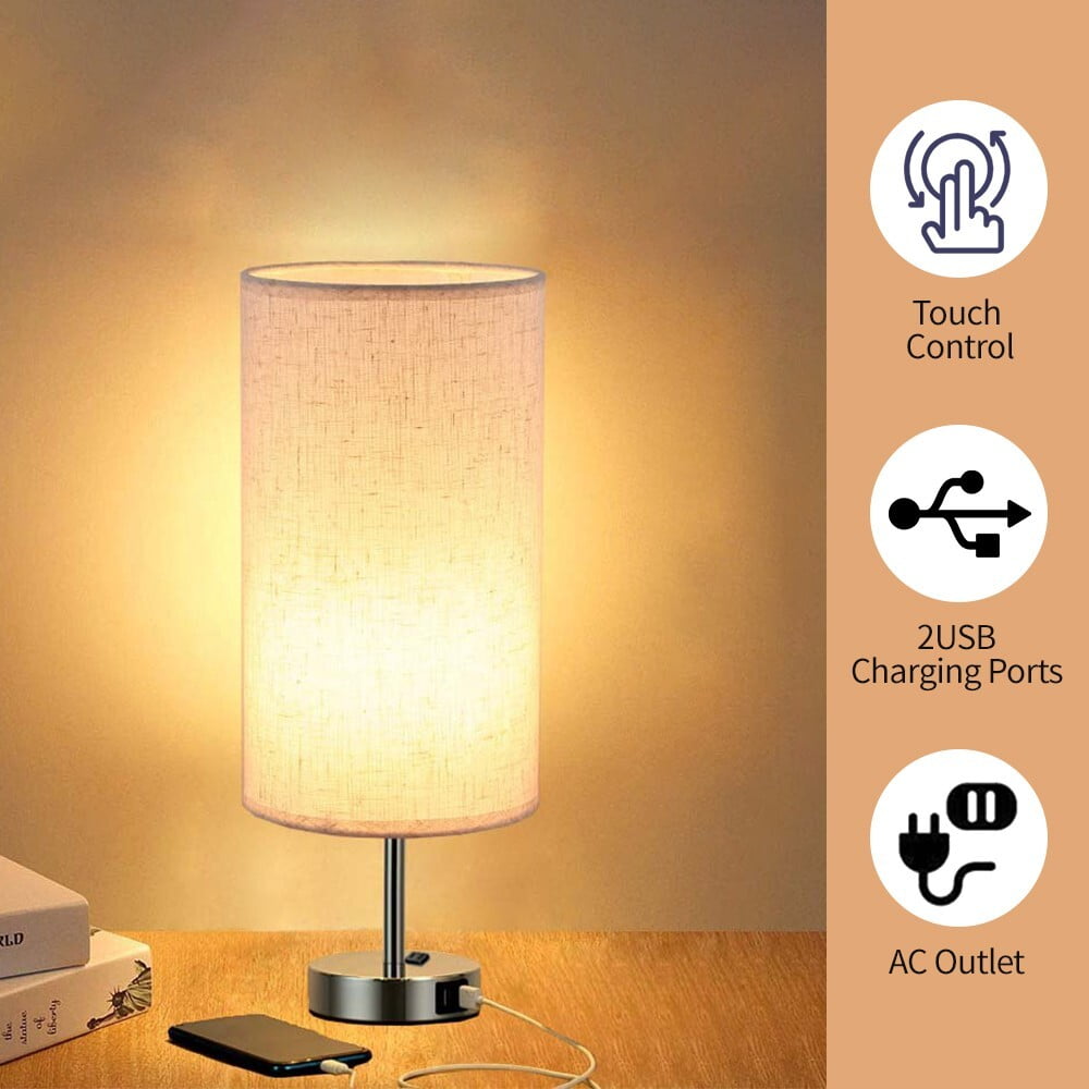 Touch Control Lamps, Bedside Lamps with USB Charging Ports&AC Outlet, 3-Way Dimmable Bedside Nightstand Lamps with Fabric Shade(Bulb Included) - Walmart.com