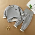 thumbnail image 3 of Durtebeua Girls' Clothing Sets Boys Outfit Sets Autumn Winter Solid Color Cotton Long Sleeve Hooded Sweatshirt Long Pants Set Home Outing Travel Grey,6-12 Months, 3 of 3