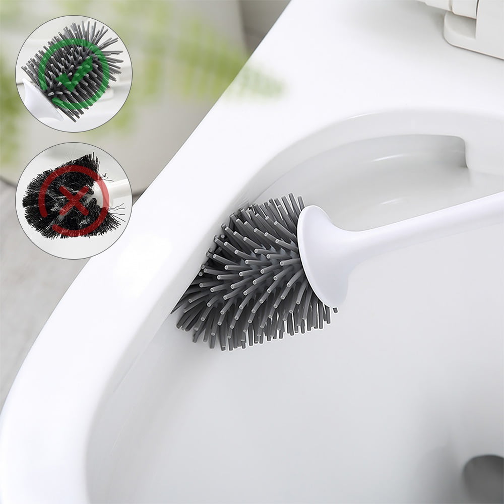 Flooring Aokilom Toilet Brush and Holder Bathroom Soft Silicone Brush with Quick Drying Holder Set