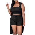 thumbnail image 1 of Mujeres Casual Verano Cuello redondo Sin mangas Tops y pantalones cortos Conjunto de tres piezas Traje Wmkox8yi  bvn3678, 1 of 9