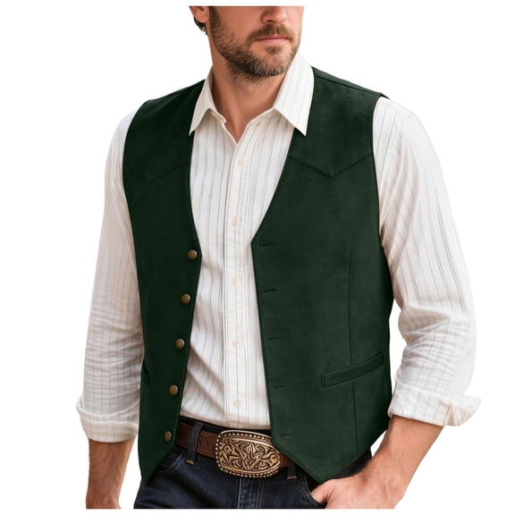 TOWED22 Men's Suede Leather Vest Cowboy Western Waistcoat Casual Slim Fit Suit Vest(Green,XXXL)