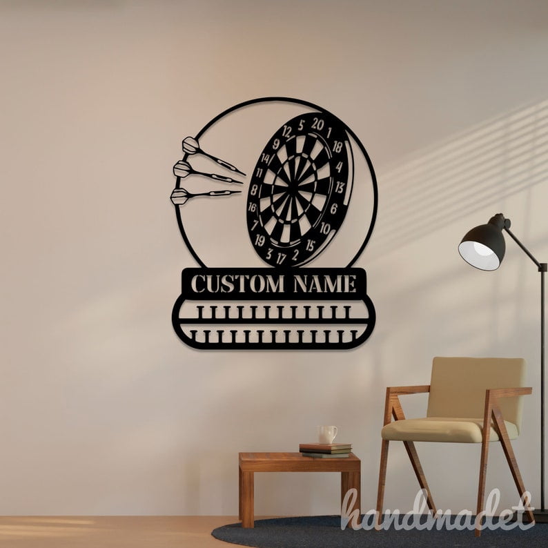 Handmadetneonsign Dartboard Medal Hanger Metal Wall Art Light, Darts Player Metal Sign Wall Decor, Sport Metal Decor 46401