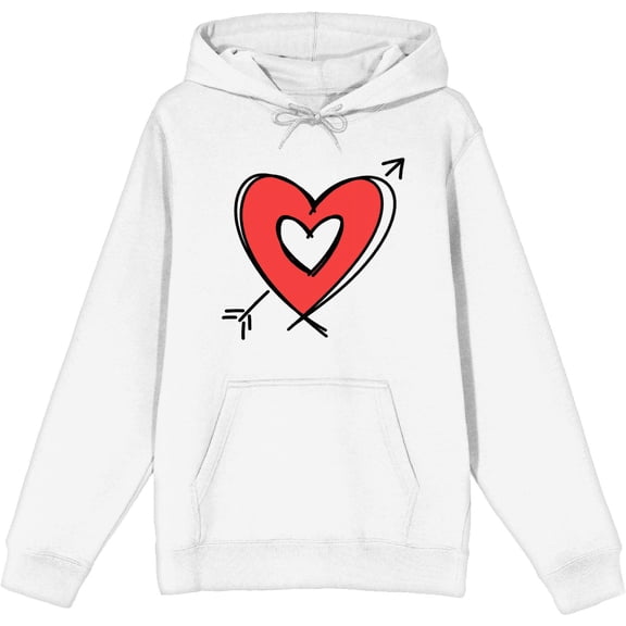 V Day Arrow Heart Adult White Long Sleeve Hoodie-Medium