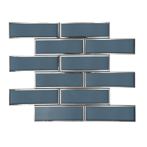 Dark Blue Glass Mosaic with Silver Trim 12-in x 12-in Glass Mosaic Wall Tile(10-sq. ft/ Box)