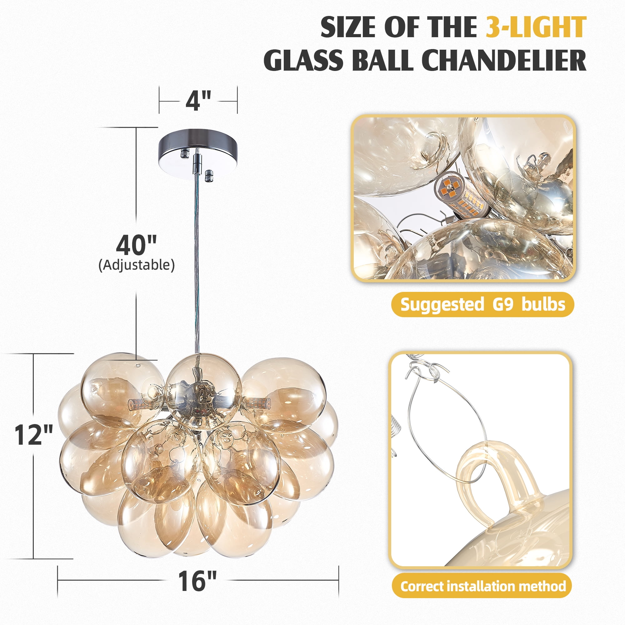 Longree Modern Cognac Electric Bubble Ball Chandelier