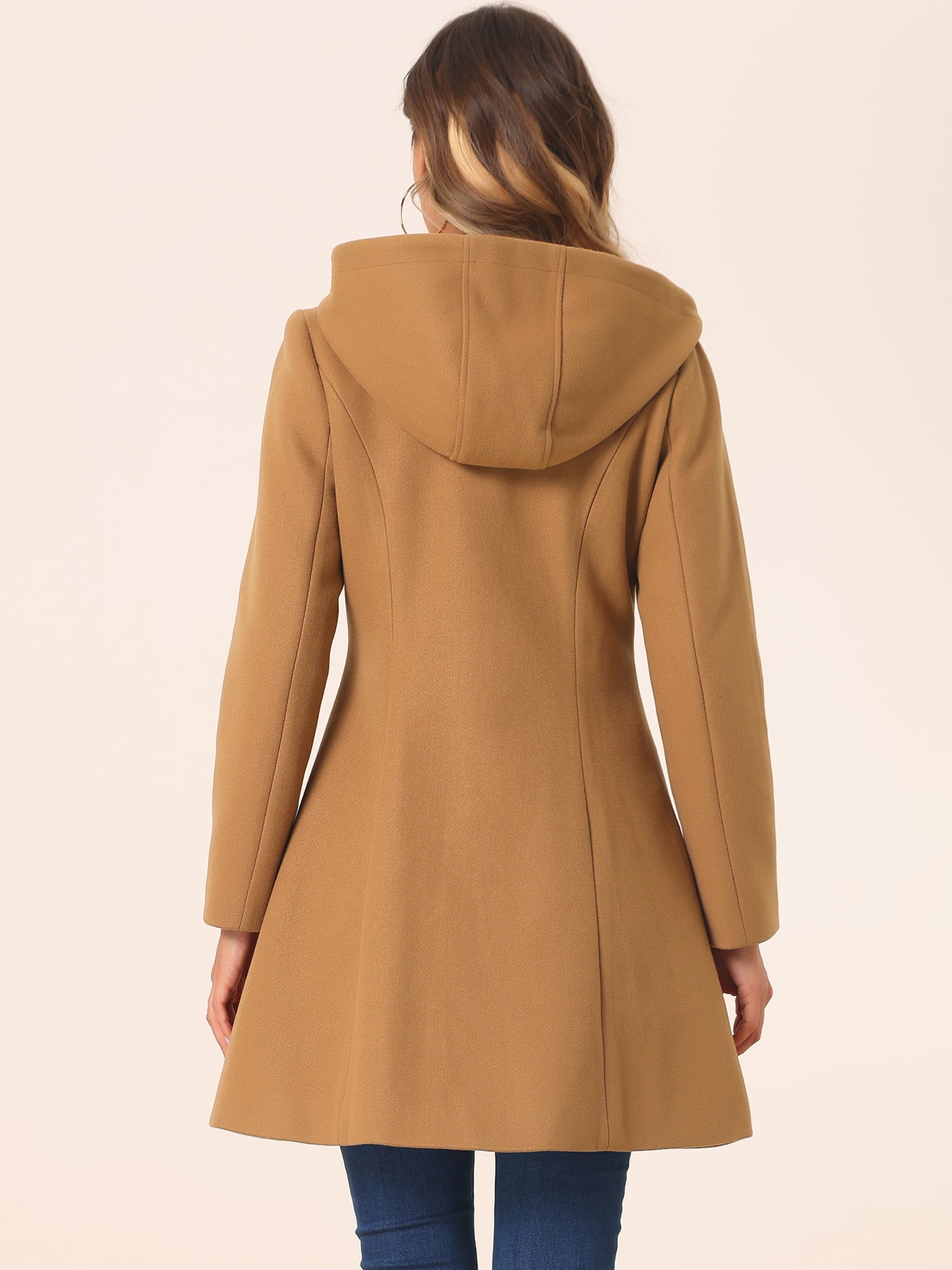 DARING DIVA Women's Hooded Toggle Button Up Duffle Coat Winter Outwear Camel XL
