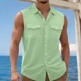 thumbnail image 2 of YLSDY Men's Linen Blend Sleeveless Button-Down Shirt, Casual Summer Vest with Dual Chest Pockets Mint Green XXXL, 2 of 7