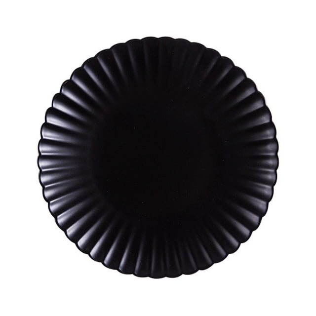 Chrysanthemum Shaped Dishes Plate Ceramics Food Tray Dessert Tray Snack Plate Kitchen Tableware (Black)