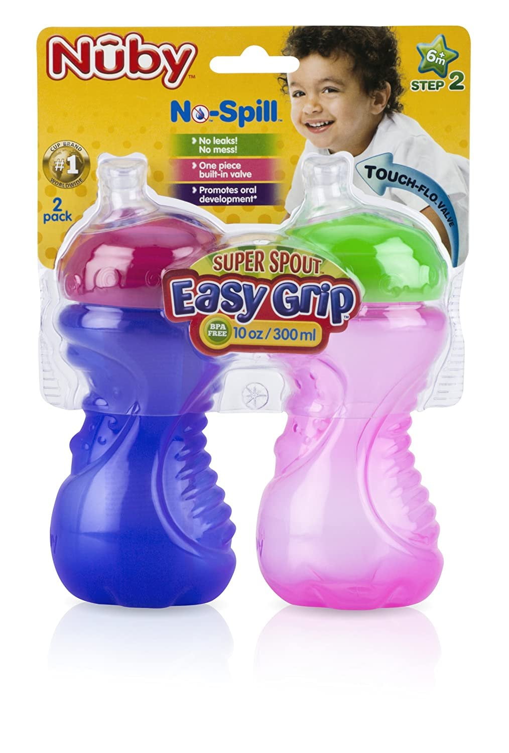 Nuby 3 Piece No-Spill Easy Grip Cup with Flex Straw, Clik It Lock Feature,  Boy, 10 Ounce