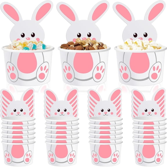 24 Pack Easter Bunny Snack Cups 8 oz Easter Party Paper Treat Bowls Disposable Bunny Dessert Cups Small Holiday Kids Party Cups for Party Favors Decorations Supplies