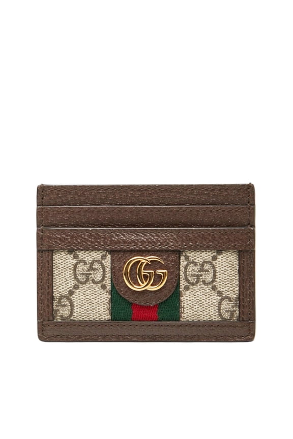 Pre-Owned Gucci Ophidia GG Supreme Business Card Case 523159 Brown and Beige Leather...