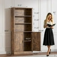 thumbnail image 2 of PUFFCAFE Bookcase with Doors,Wood Book Shelf with Storage Cabinet,3 Tier Display Shelves,Metal Handles,70" Brown Tall Book Case, 2 of 6