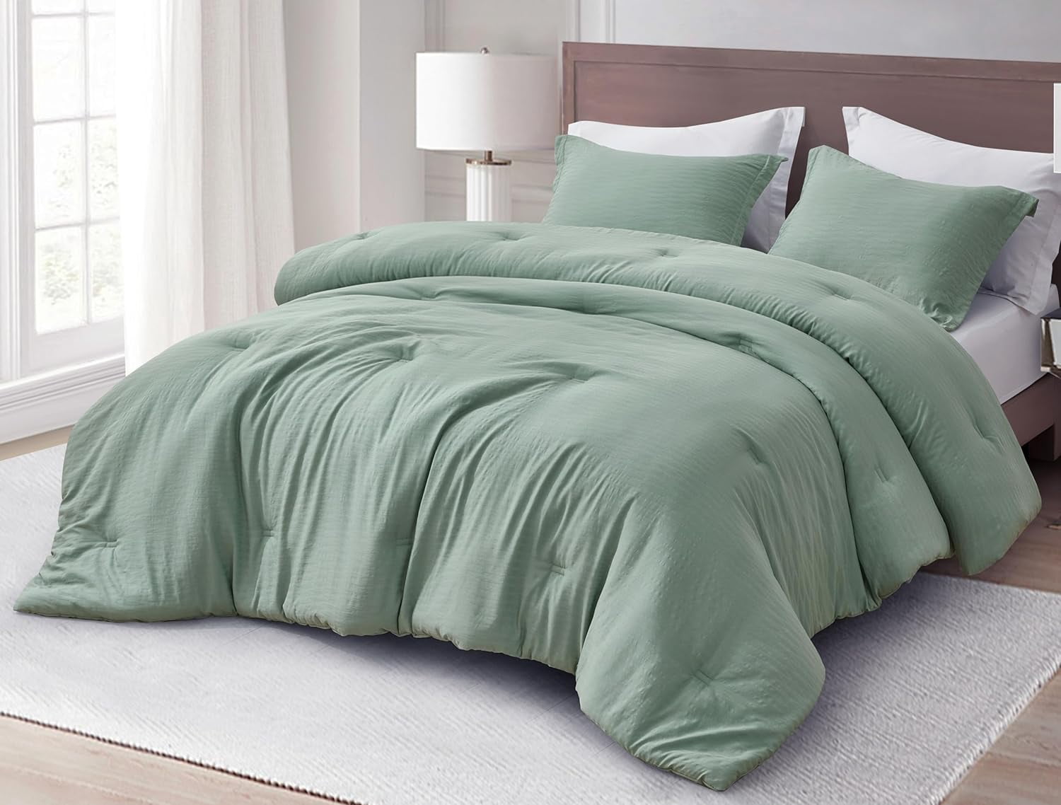 Chezmoi Collection Calvin 3-Piece Jacquard Comforter Set Oversized King Size, Sage Green Textured Woven Lightweight Comforter Bedding for All Season