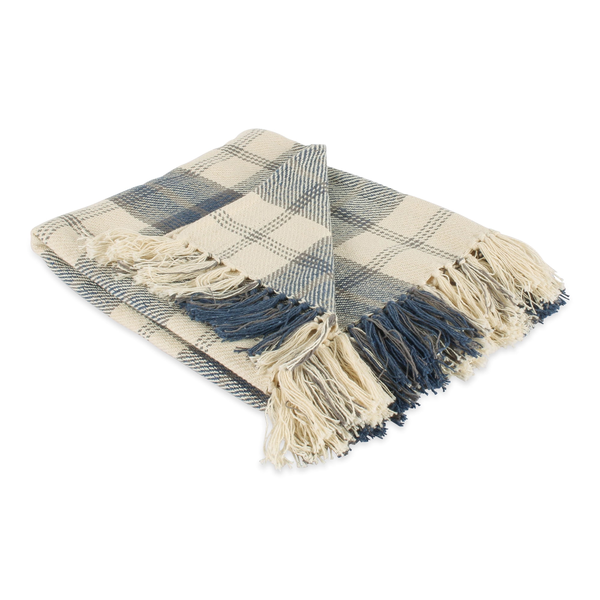 DII Plaid Cotton Woven Throws, Blue