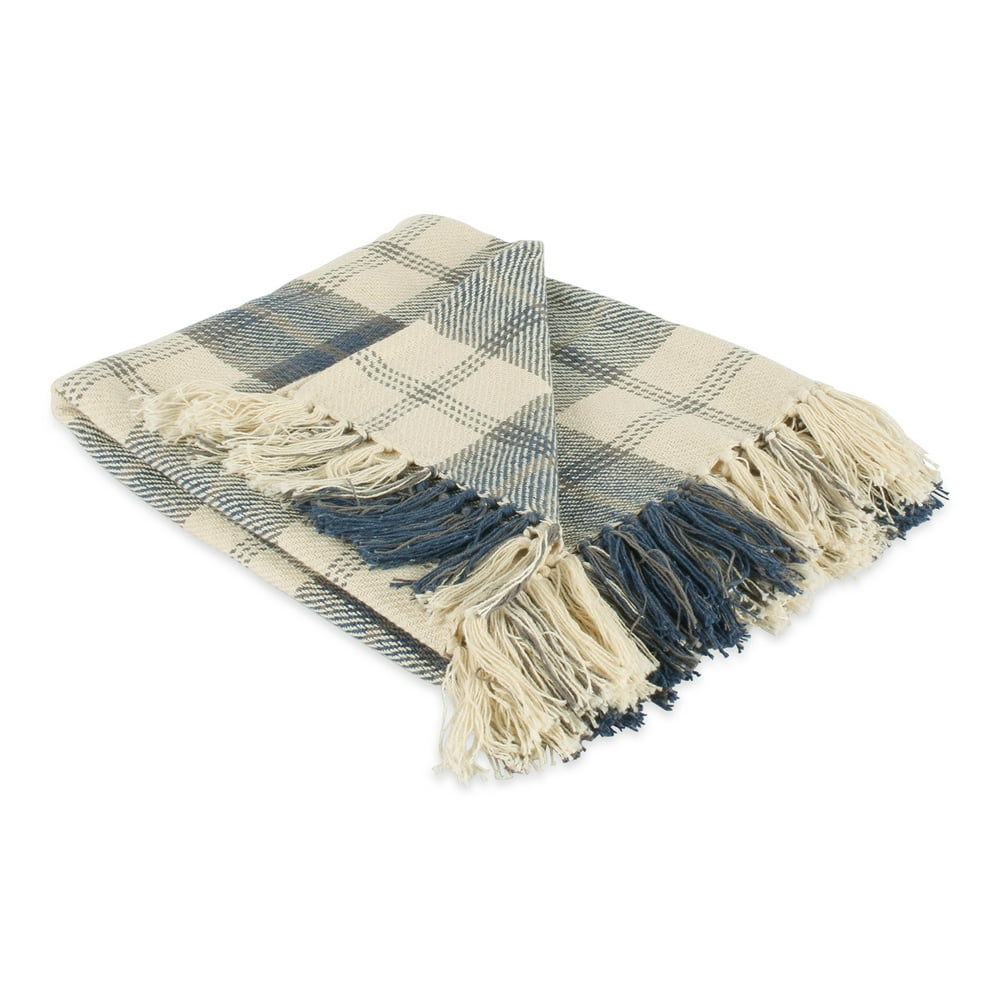 DII Plaid Cotton Woven Throws, Blue