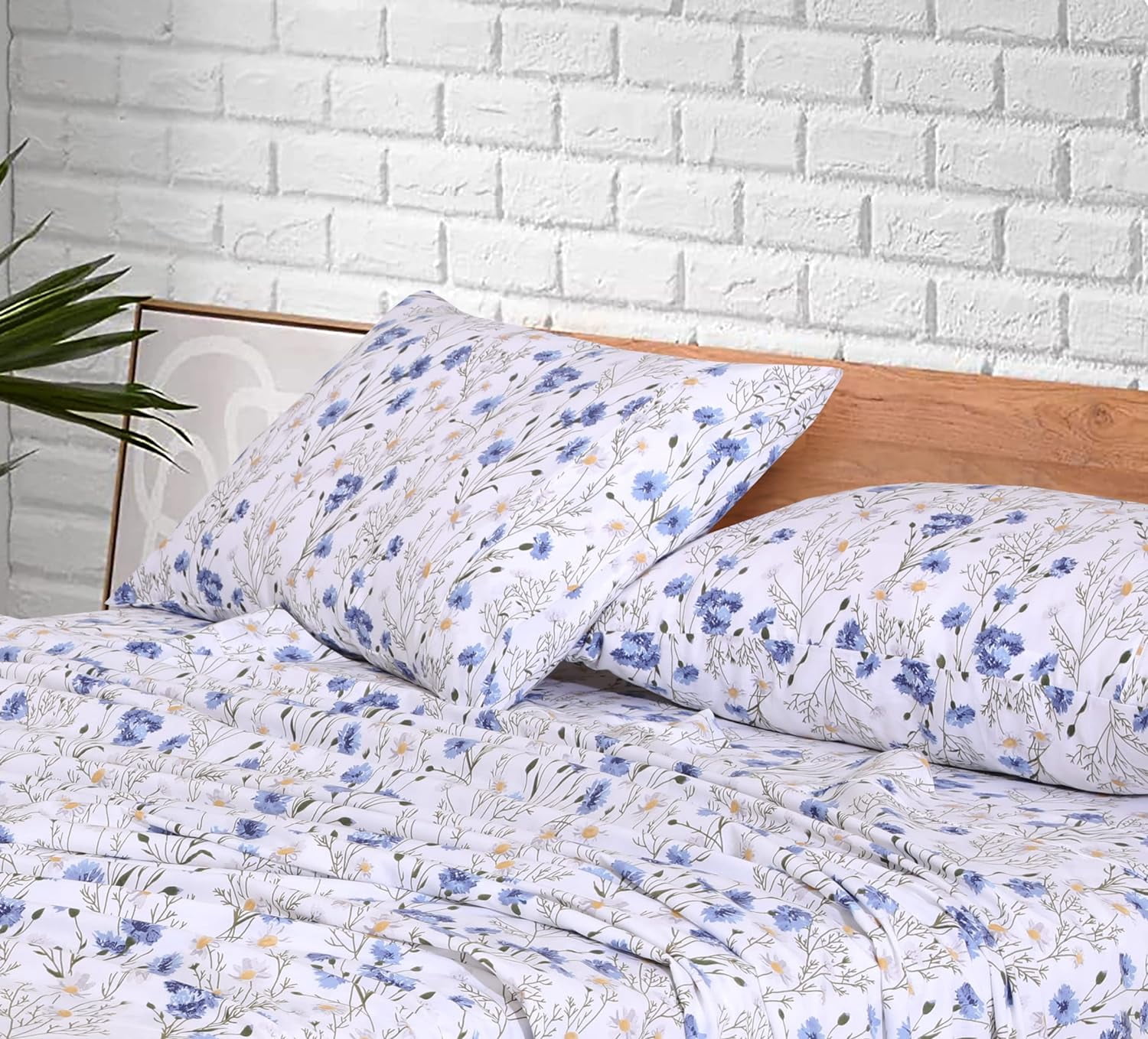 RUVANTI 100% Cotton Sheets – Full Size Percale Bedding, Cooling & Breathable Floral Design, Durable with a Crisp, Soft & Comfortable Feel, 16" Deep Pocket, 4-Piece Set, Sweet Pea