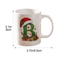 thumbnail image 3 of 11oz Christmas Initial Ceramic Coffee Mug, Festive Green Glitter Letter Design With Santa Hat Holiday Print, White Drinking Cup For Hot Cocoa Tea, Xmas Gift For Household Daily Use, 3 of 7