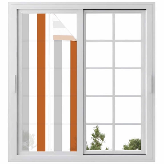Static Cling Door Window Covering, Burnt Orange Grey Stripe Window Privacy Film Frosted, Modern Farmhouse Vertical Striped UV Blocking Windows Film for Office, Hotel, Bedroom, 29.5 x 78.7 Inches