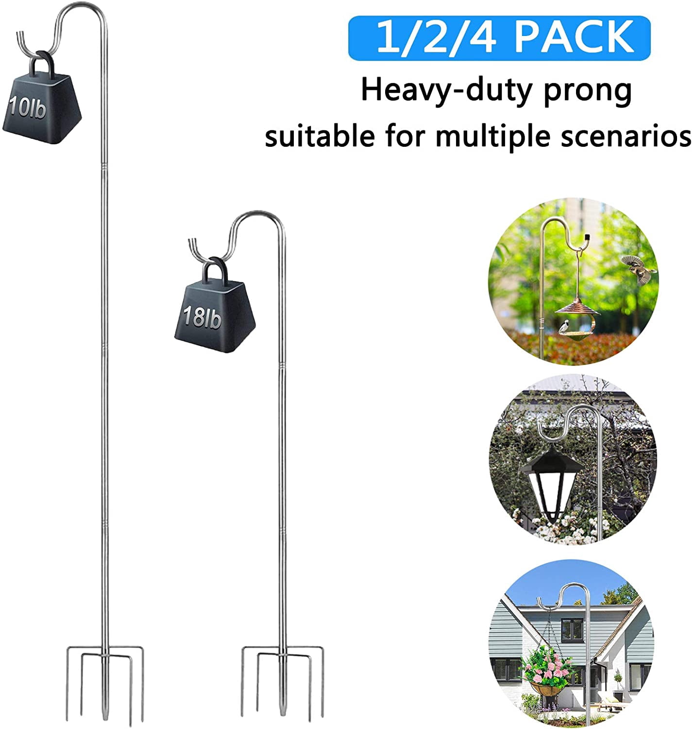 Bird Feeder Pole,30 to 46 inch Adjustable Shepherds Hook Heavy Duty 5 Prong Metal Hanger Hook Garden Plant Hooks for Wedding Decoration(1 Pack)