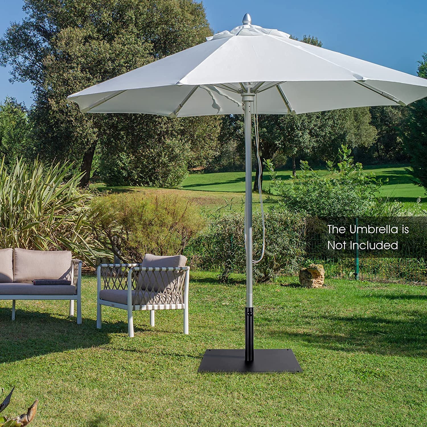 WBTER 42 LBS Patio Umbrella Base, 25 Inches Heavy Duty Square Market Umbrella Base Stand W/4 Non-Slip Pads, 1.6”/1.9” Adapters, Tightening Knob, Outdoor Umbrella Stand for Patio, Poolside