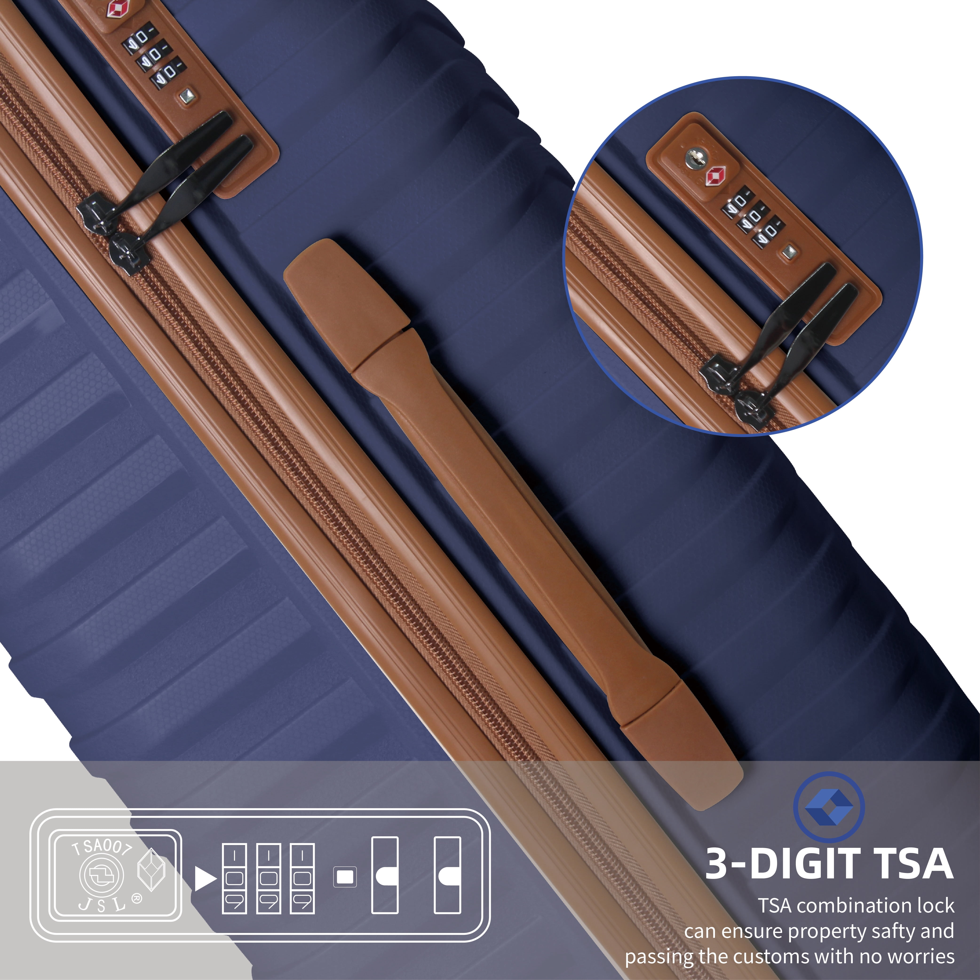 MAYEERTY 3-Piece Luggage Set, Polypropylene Hardshell Suitcase with Spinner Wheels & TSA Lock, Navy Blue