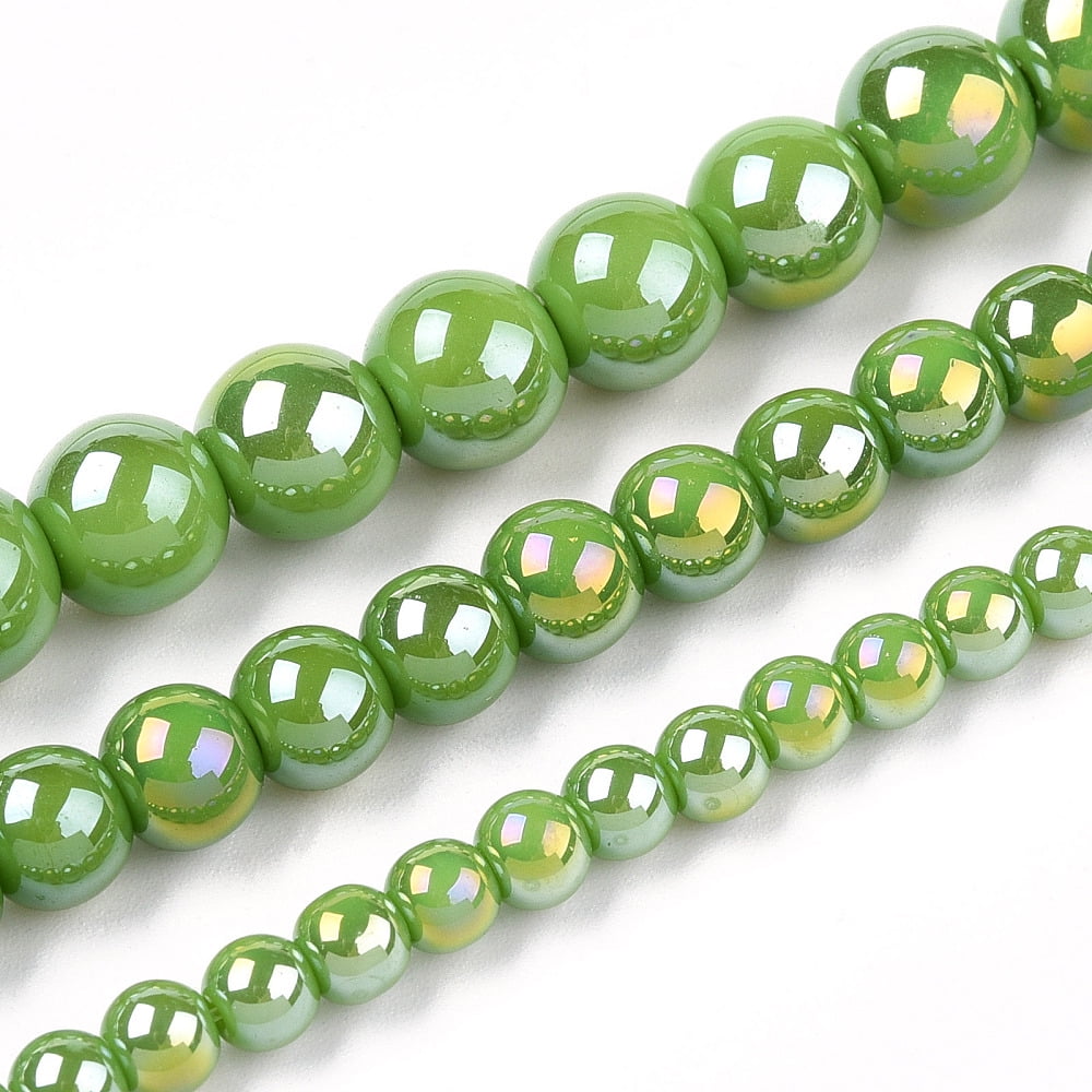20Strand Electroplate Opaque Glass Beads Strands AB Color Plated Round Lime Green 6~6.5mm Hole: 1.4mm about 67~70pcs/strand 14.76 inch~15.16 inch(37.5~38.5cm)