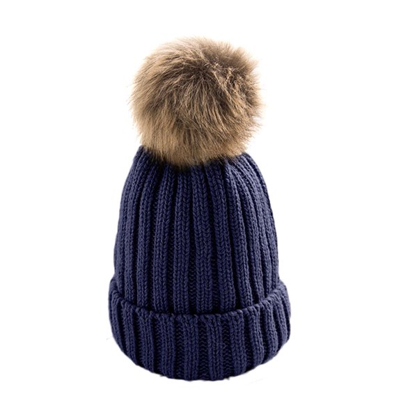 ZTGD Women Winter Solid Color Pompom Knitted Beanie Hat Thick Warm Stretch Ski Cap
