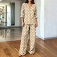 thumbnail image 3 of HAiming Plus Size 2 Piece Sets for Women Polka Dot Long Sleeve Tops Wide Leg Pants with Pockets Loose Lounge Sets, 3 of 6