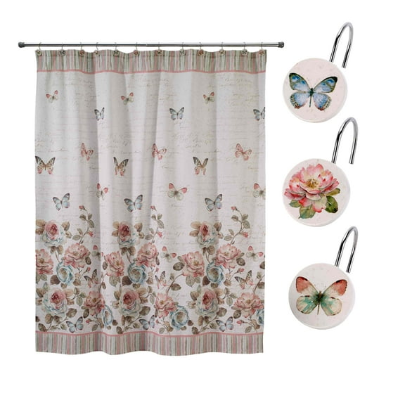 Avanti Linens Butterfly Garden Shower Curtain & Hook Set